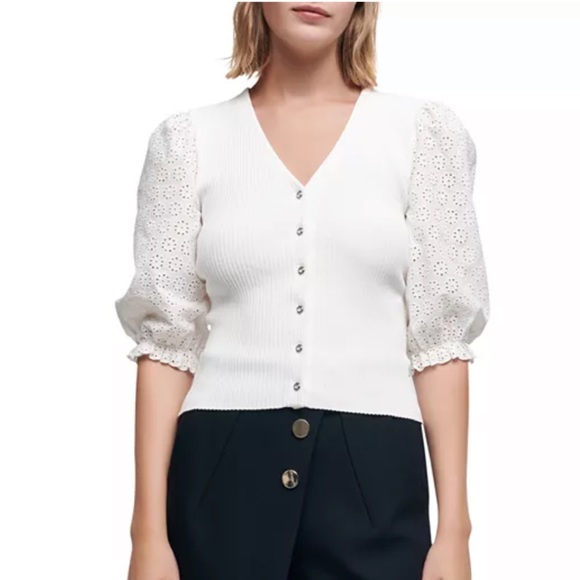 Maje Tops - NWT Maje Mopline Mixed Media Eyelet Sleeve Top (Size 1)